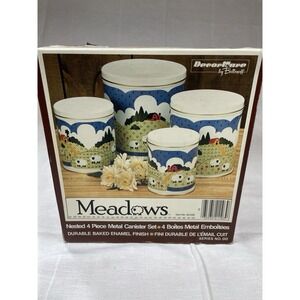 Vintage Ballonoff Metal Tin Canisters Nested 4 Piece USA "Meadows"
